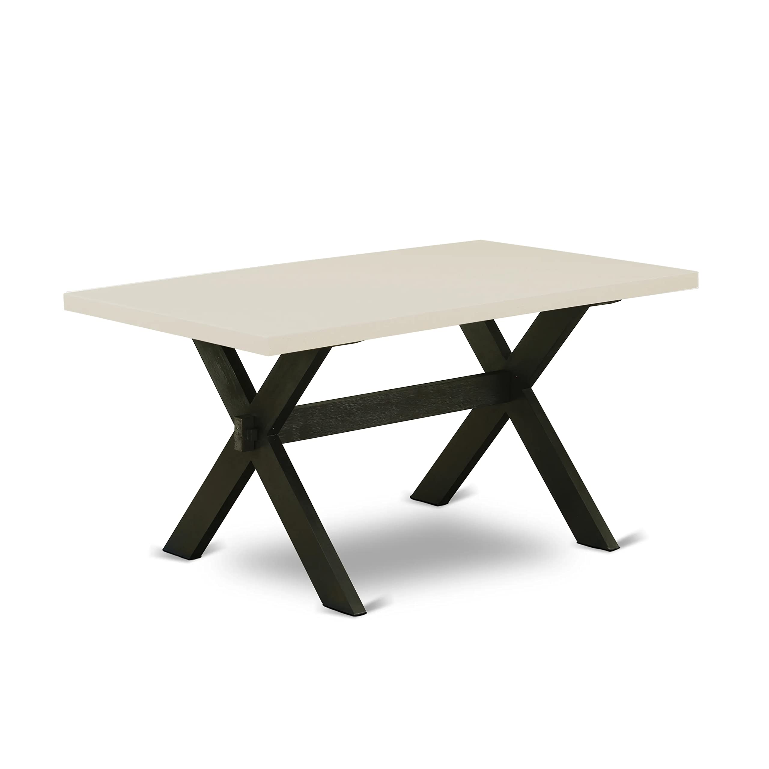 East West Furniture X626El635-7 7 Piece Dinette Set Consist Of A Rectangle Dining Room Table With X-Legs And 6 Doeskin Linen Fabric Parsons Dining Chairs, 36X60 Inch, Multi-Color