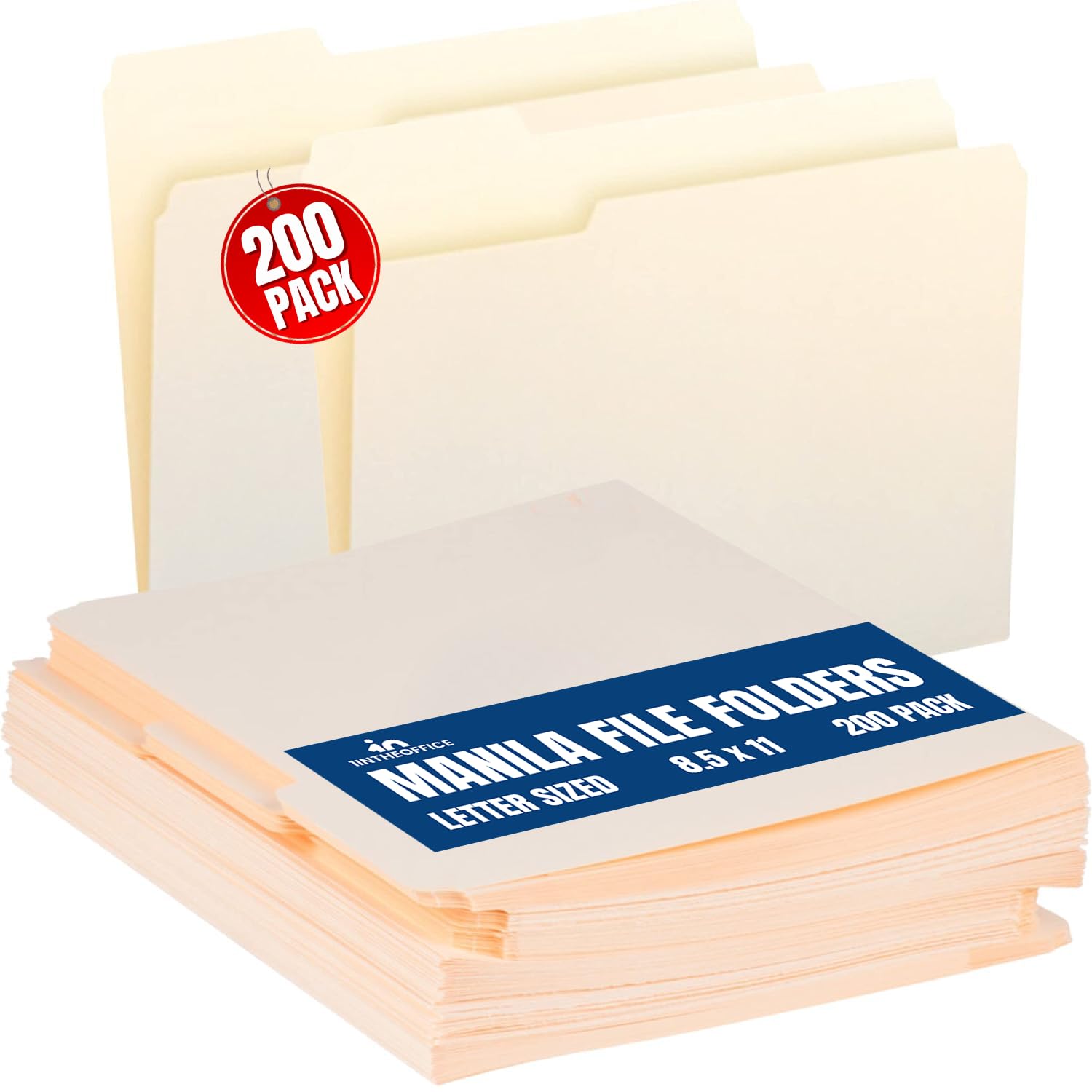 1Intheoffice Manila Folders 8.5 X 11, Manila File Folders 1/3 Cut Letter Size, Assorted Tab, 200 Pack