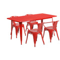 Flash Furniture Commercial Grade 31.5" x 63" Rectangular Red Metal Indoor-Outdoor Table Set with 4 Arm Chairs