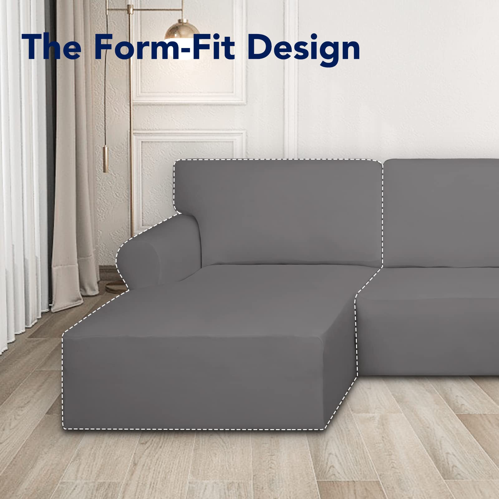 Purefit Super Stretch Sectional Couch Covers - 2 Pcs Spandex Non Slip Sofa Covers With Elastic Bottom For L Shape Sectional Sofa Couch, Great For Kids & Pets (3 Seat Sofa + 2 Seat Chaise, Light Gray)