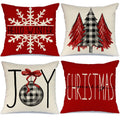 Geeory Christmas Pillow Covers 16X16 Set Of 4 For Christmas Decorations Buffalo Plaid Xmas Tree Joy Snow Merry Christmas Pillows