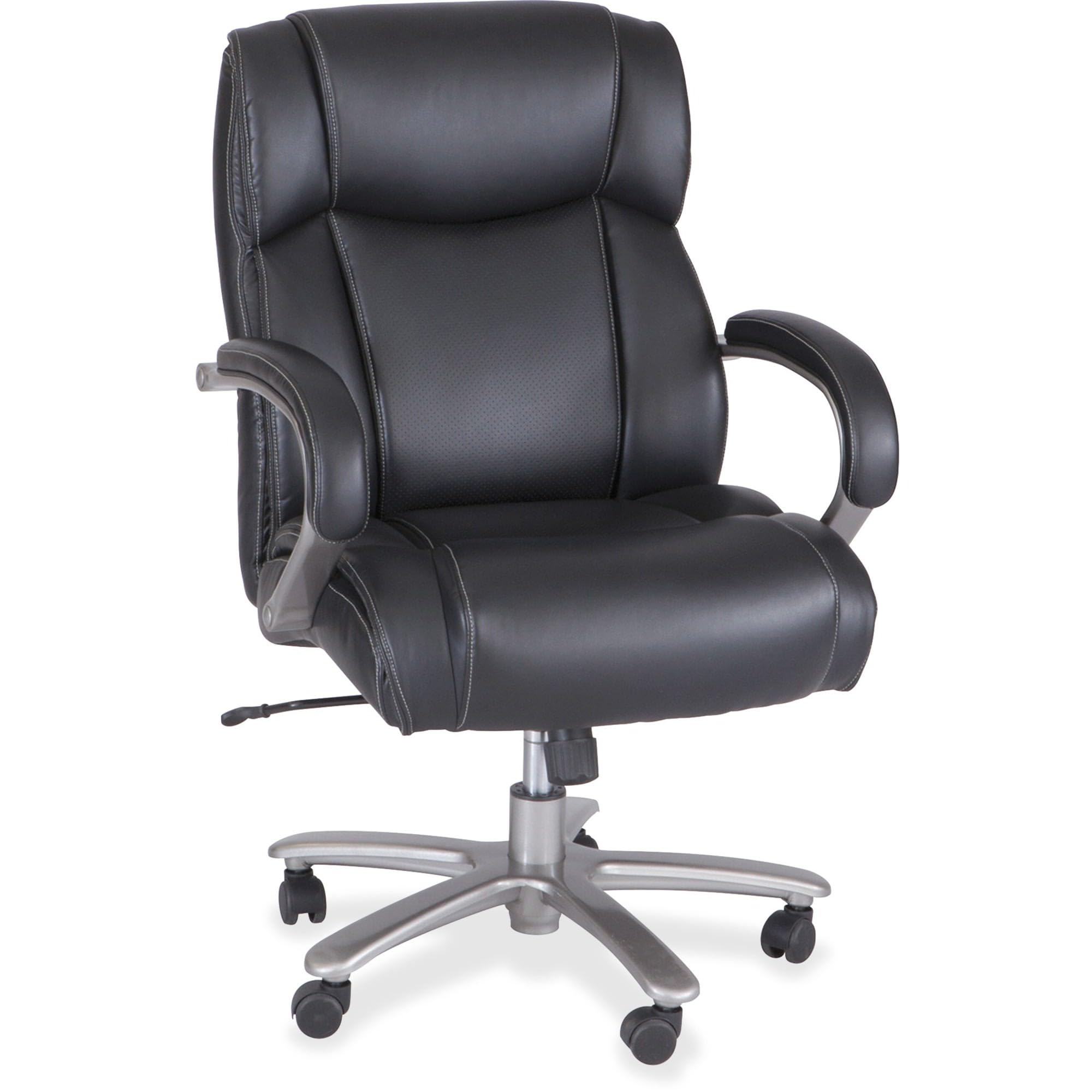 Safco Products 3503Bl Big And Tall Mid Back Rolling Swivel Task Desk Chair, Padded Arms, 400 Lbs. Weight Capacity, Adjustable Height, Tilt, Work Or Home Office, Black Bonded Leather Seat