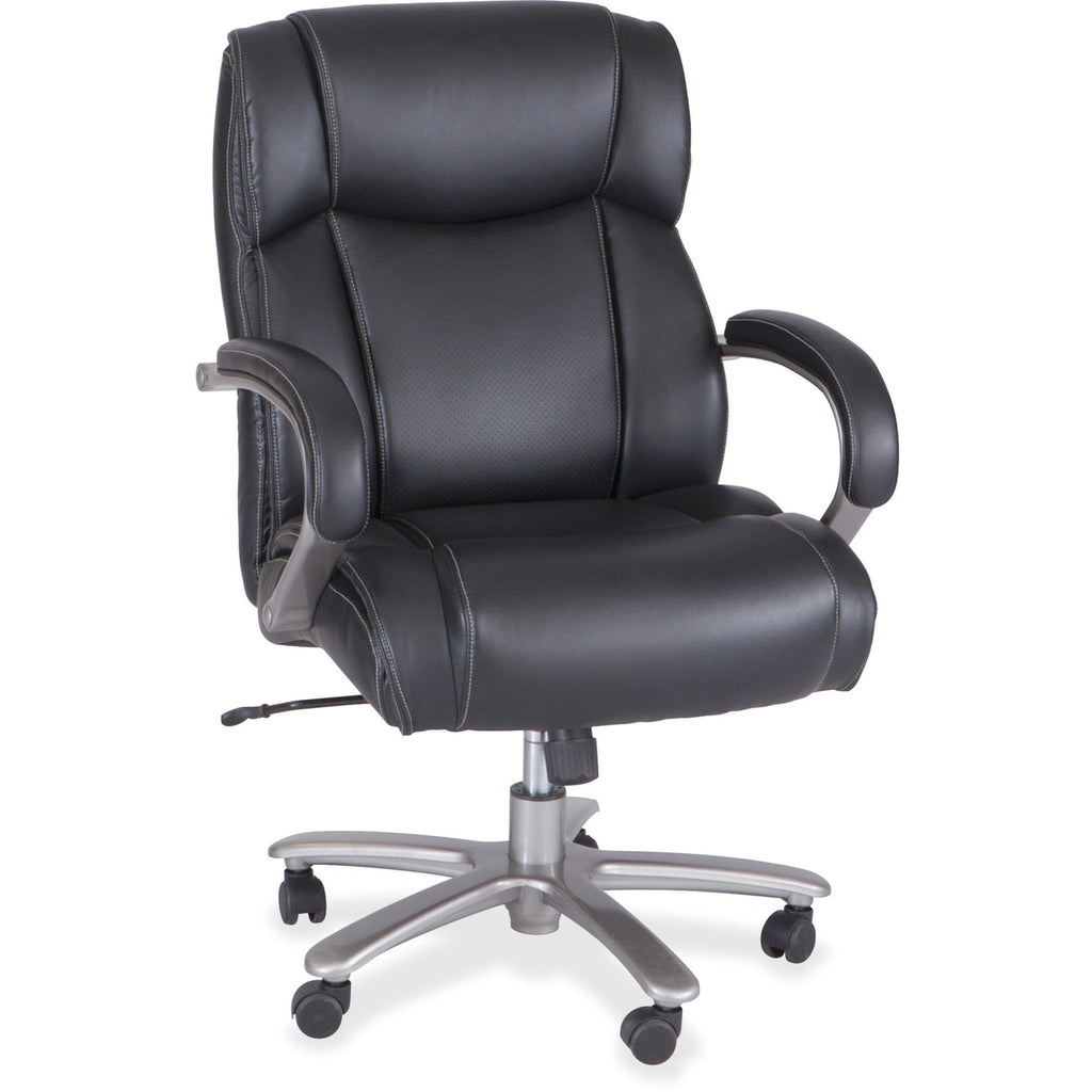 Safco Products 3503Bl Big And Tall Mid Back Rolling Swivel Task Desk Chair, Padded Arms, 400 Lbs. Weight Capacity, Adjustable Height, Tilt, Work Or Home Office, Black Bonded Leather Seat