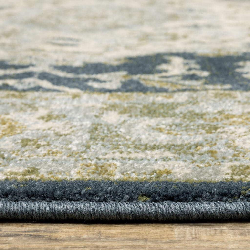 HomeRoots 508455 10 x 13 ft. Teal Blue Ivory Green & Gray Oriental Power Loom Stain Resistant Rectangle Area Rug