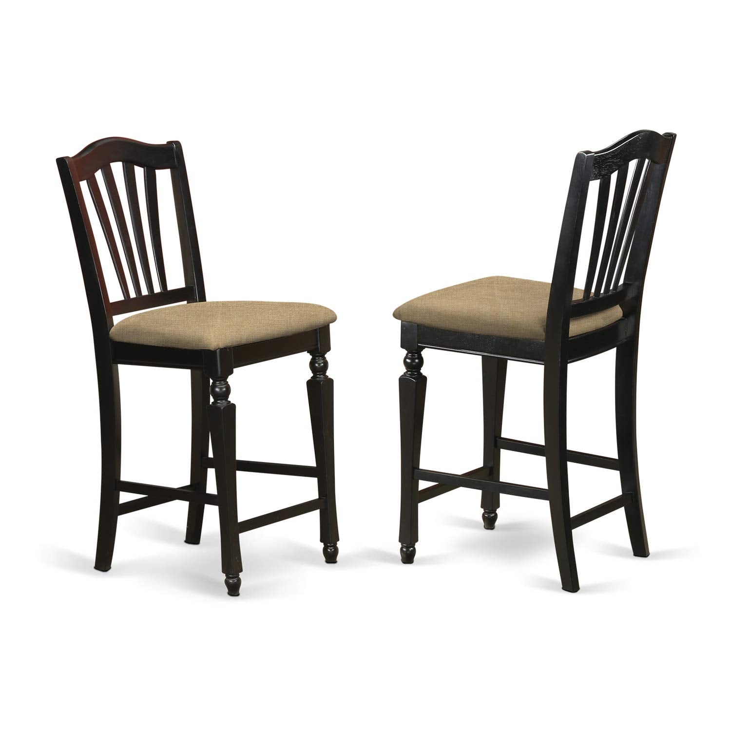 East West Furniture Chelsea Stools With Upholstered Seat, 24&quot; Seat Height In Black Finish