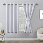 Hiasan Blackout Curtains For Bedroom, 52 X 54 Inches Long - Thermal Insulated & Energy Saving Window Curtains For Living Room, 2 Drape Panels Sewn With Tiebacks, Greyish White