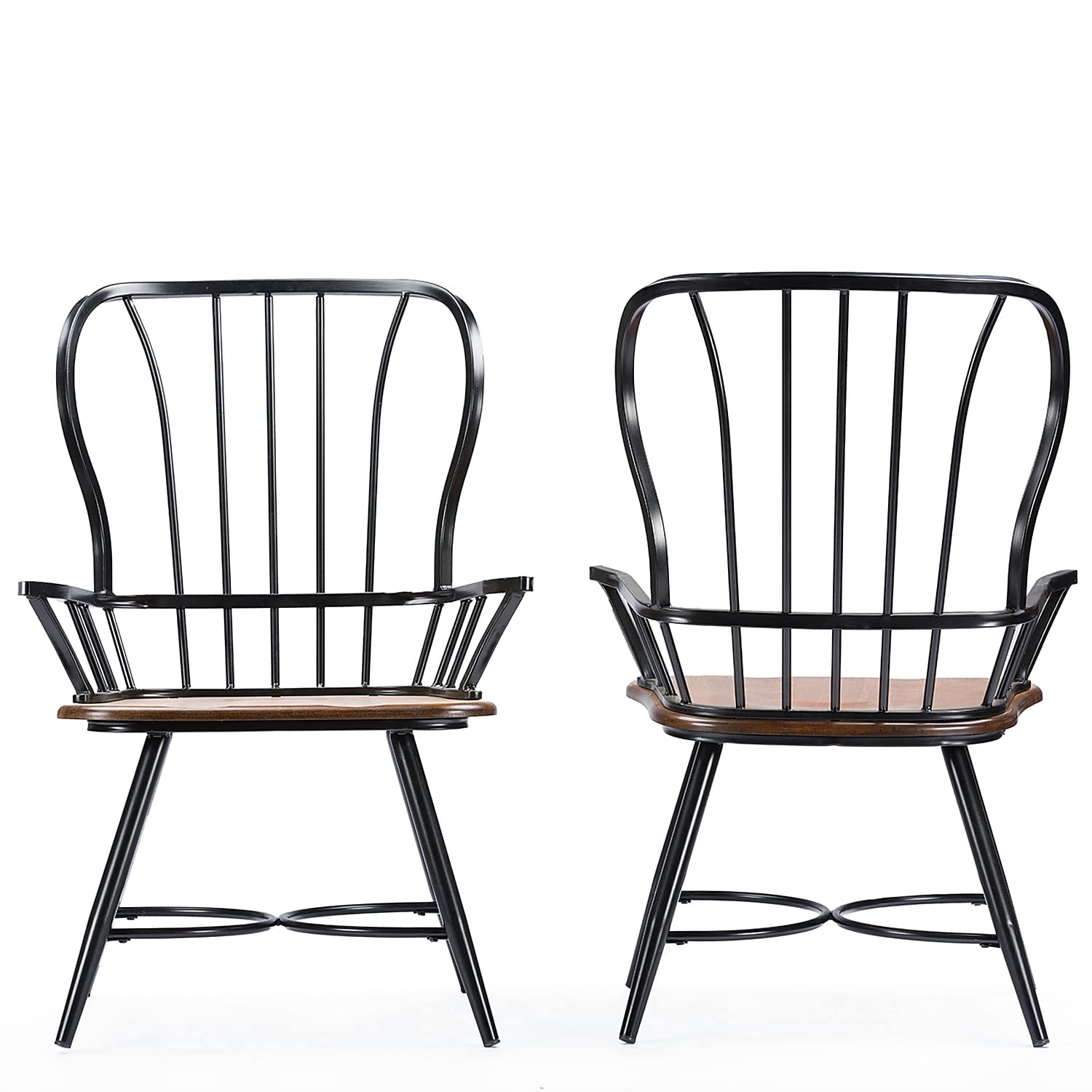 Baxton Studio Longford Dark-Walnut Wood and Black Metal Vintage Industrial Dining Arm Chair (Set of 2)