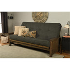 Kodiak Furniture Washington Queen Size Futon Frame and Mattress Set - Wood Futon Frame with Mattress Included in Linen Charcoal Gray Color