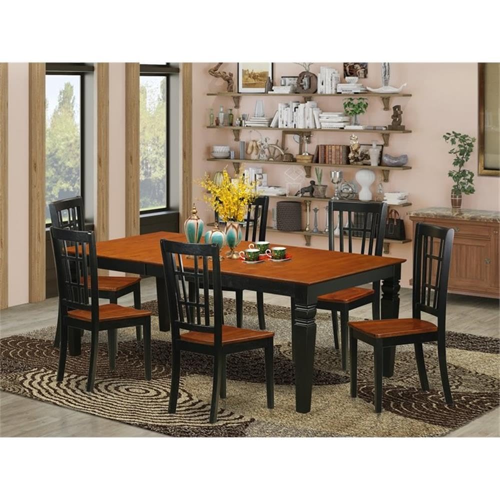 East West Furniture LGNI7-BCH-W 7 Piece Modern Dining Table Set Consist of a Rectangle Wooden Table with Butterfly Leaf and 6 Dining Room Chairs, 42x84 Inch, Black & Cherry