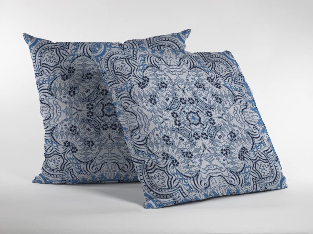HomeRoots Broadcloth 18â€ Light Blue Boho Ornate Indoor Outdoor Throw Pillow