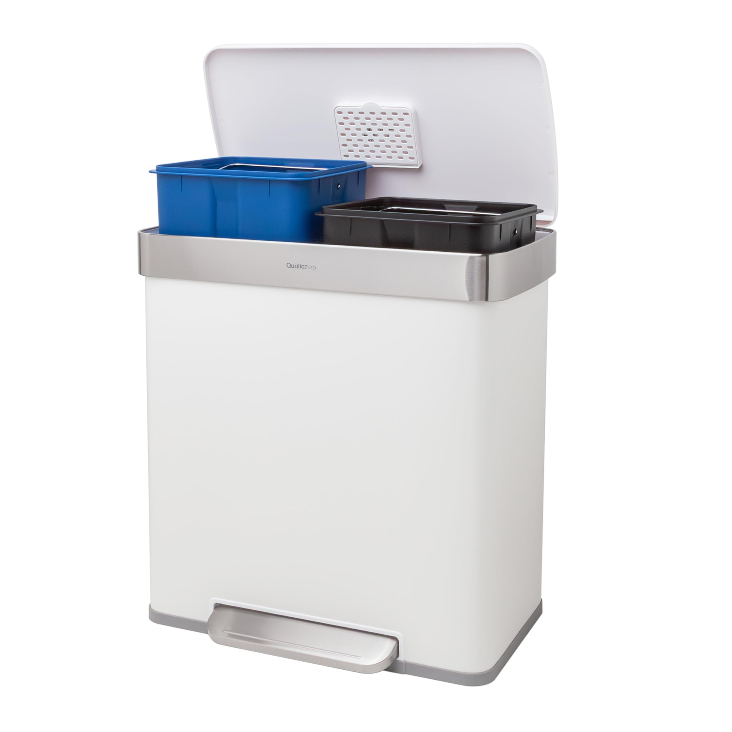 QUALIAZERO 60L/15.8Gal Heavy Duty Hands-Free Stainless Steel Commercial/Kitchen Step Trash Can, Fingerprint-Resistant Soft Close