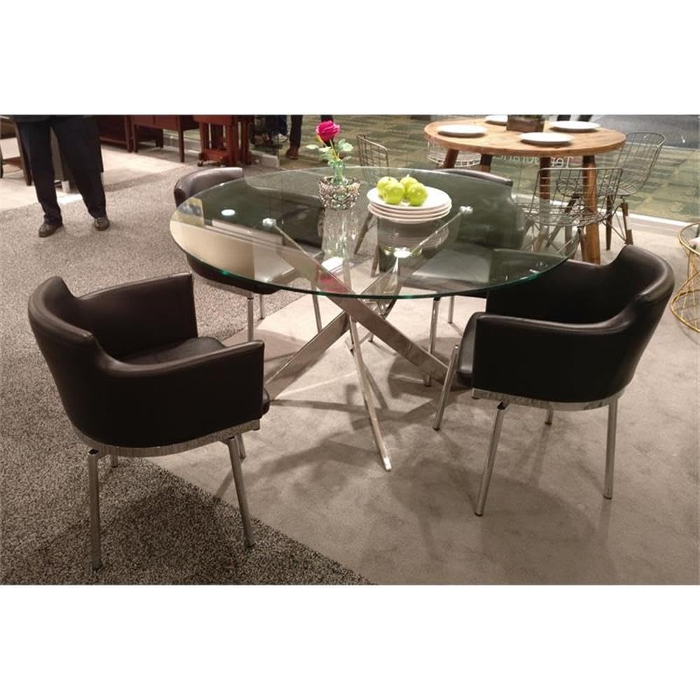 Neos Modern Furniture 48&Quot; Round Glass Dining Tables, Chrome