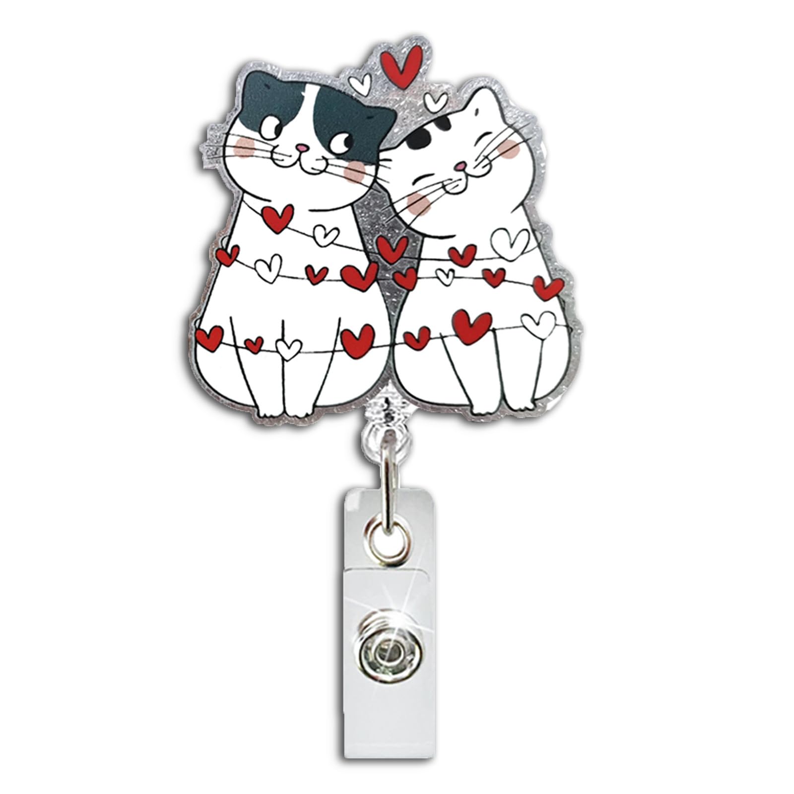 Valentines Day Loving Couple Cat Retractable Badge Holder Valentines Cute Retractable Badge Reel Cute Cat Name Tag Acrylic Allig