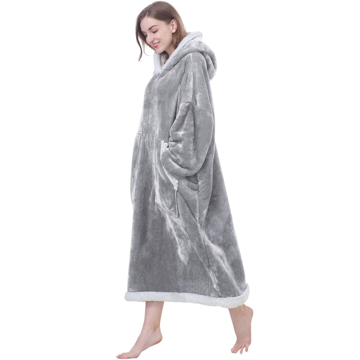 Kipswiza Wearable Blanket Sweatshirt Gifts For Women And Men, Sherpa Blanket Hoodie Long Cozy Warm Hooded Blankets With Giant Po
