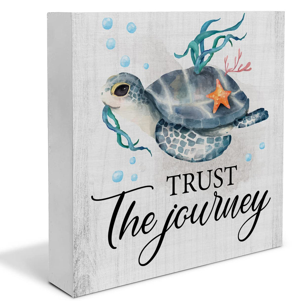 Country Beach Sea Turtle Wood Box Sign Decor Desk Sign Sea Turtle Beach Wooden Box Block Sign Summer Signs Rustic Home Shelf Wal