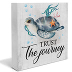Country Beach Sea Turtle Wood Box Sign Decor Desk Sign Sea Turtle Beach Wooden Box Block Sign Summer Signs Rustic Home Shelf Wal
