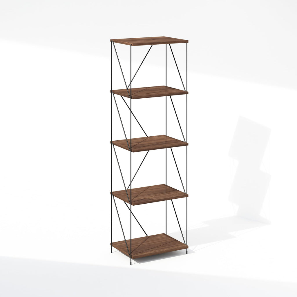 Furinno Wire 5-Tier Industrial Style Metal Frame Bookcase, Display Shelf, 16 Wide, Walnut Cove