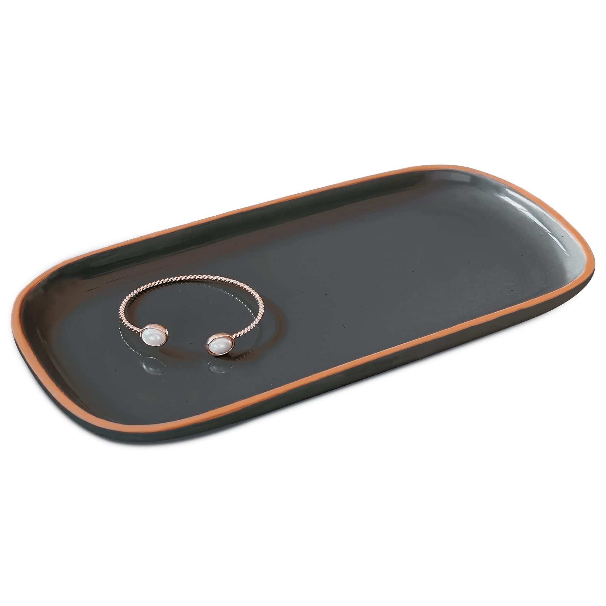 Mora Ceramic Decorative Tray - Rectangle 10in Dish for Jewelry, Soap Dispenser, Perfume, Makeup, Accessories, Candle, in The Bat