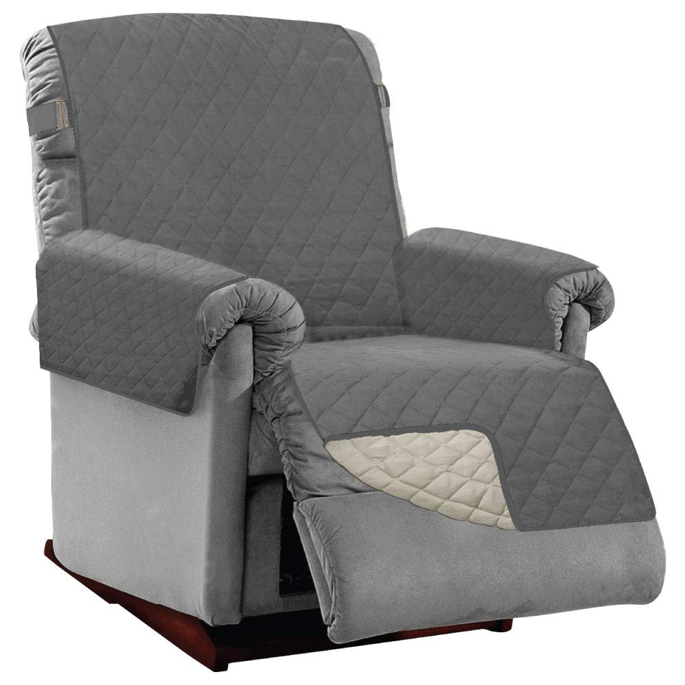 Sofa Shield Patented Recliner Slip Cover, Large Cushion Protector, Reversible Stain And Dog Tear Resistant Slipcover, Quilted Microfiber 28” Seat, Washable Covers For Dogs Pets Kids, Charcoal Linen
