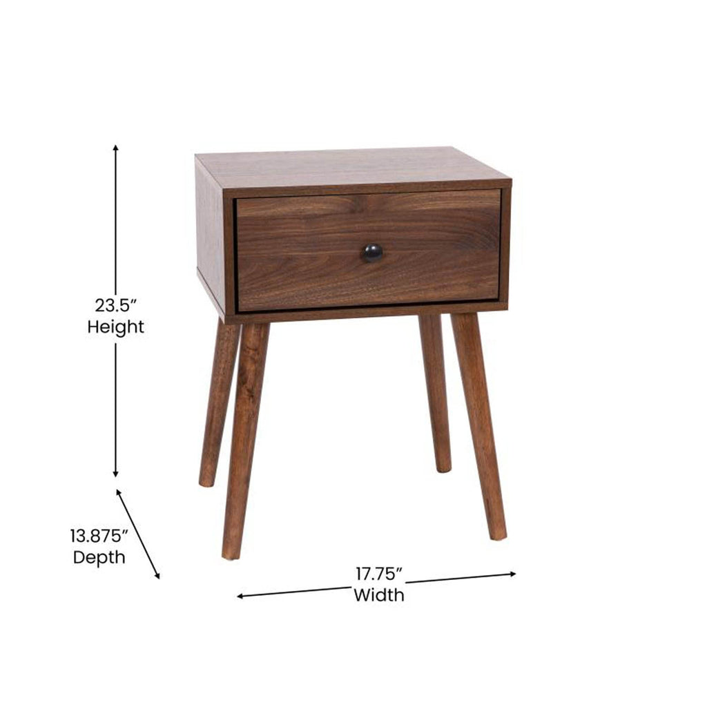 Flash Furniture Hatfield Mid-Century Modern Wood Nightstand - Dark Walnut Wood Grain Finish - Soft Close Storage Drawer - Side Accent or End Table
