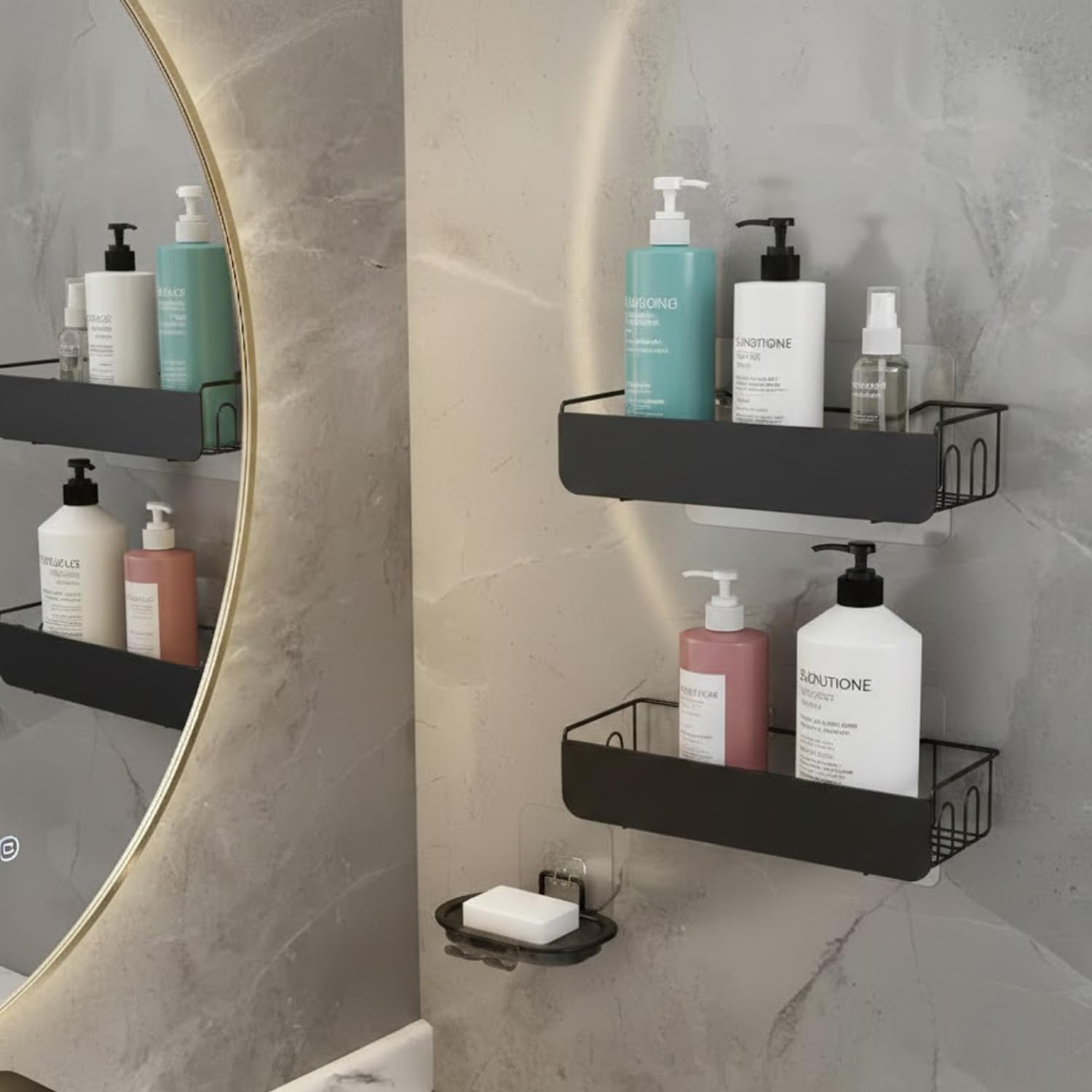 Signamio Set Of 3 Bathroom Organiser Without Drill Straight Metal Bathroom Organizer Heavy Duty Bathroom Shelves For Toiletries 