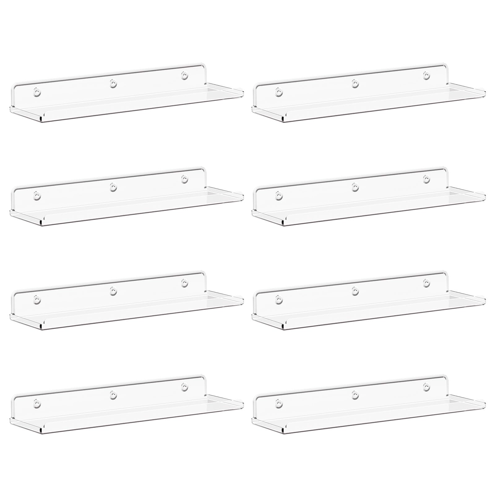 Lifewit Floating Shelves For Wall, 8 Pack Clear Acrylic Shelf 15' Room Decor For Bookcase/Vinyl Record Display/Photo/Picture In Bedroom, Living Room, Bathroom, Kitchen Storage And Organization