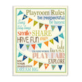 Stupell Home D  cor Playroom Rules With Pennants In Blue Rectangle Wall Plaque, 10.25 x 0.5 x 14.75, Proudly Made in USA