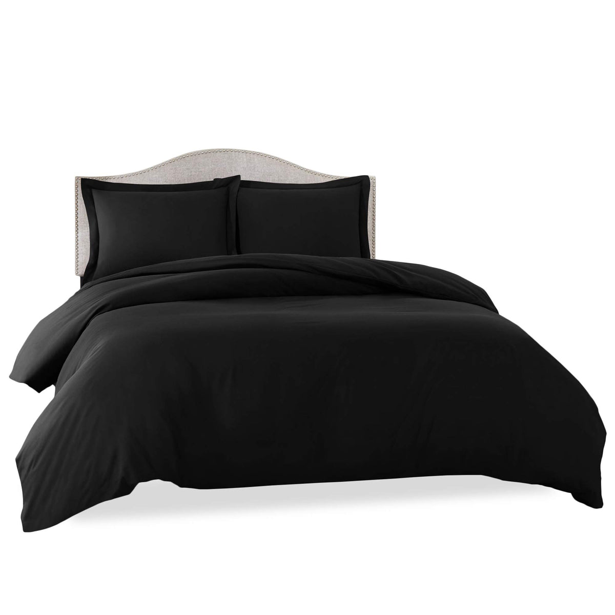 Clara Clark Duvet Cover Ultra Soft Double Brushed Microfiber - Comforter Cover With Button Closure And 2 Pillow Shams, Black, Qu