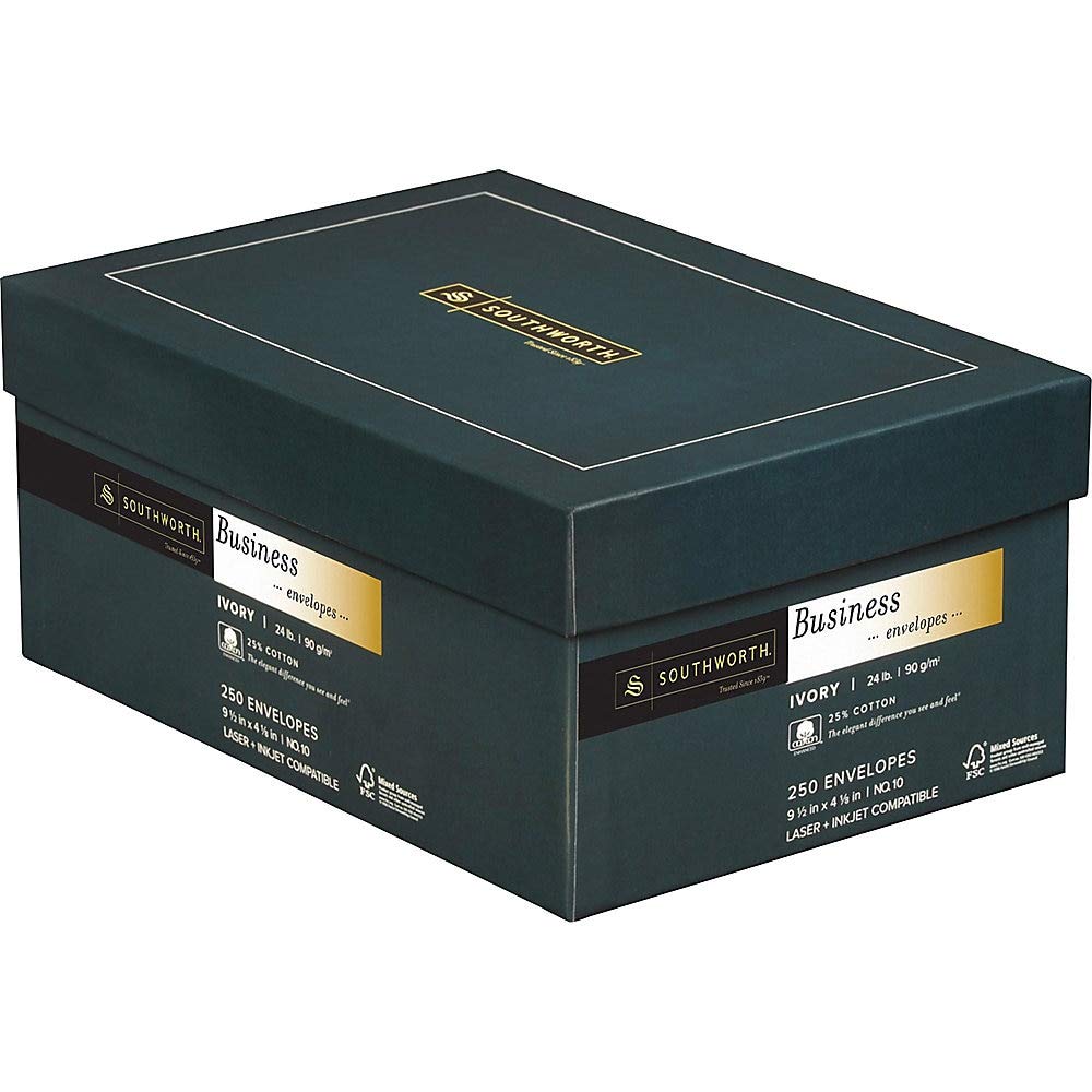 Southworth J404I10 25% Cotton #10 Business Envelope Ivory 24 Lbs. Wove 250/Box Fsc