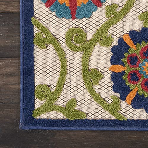 HomeRoots Blue/Multicolor 100% Polypropylene 2’ x 6’ Blue Vines Indoor Outdoor Runner Rug