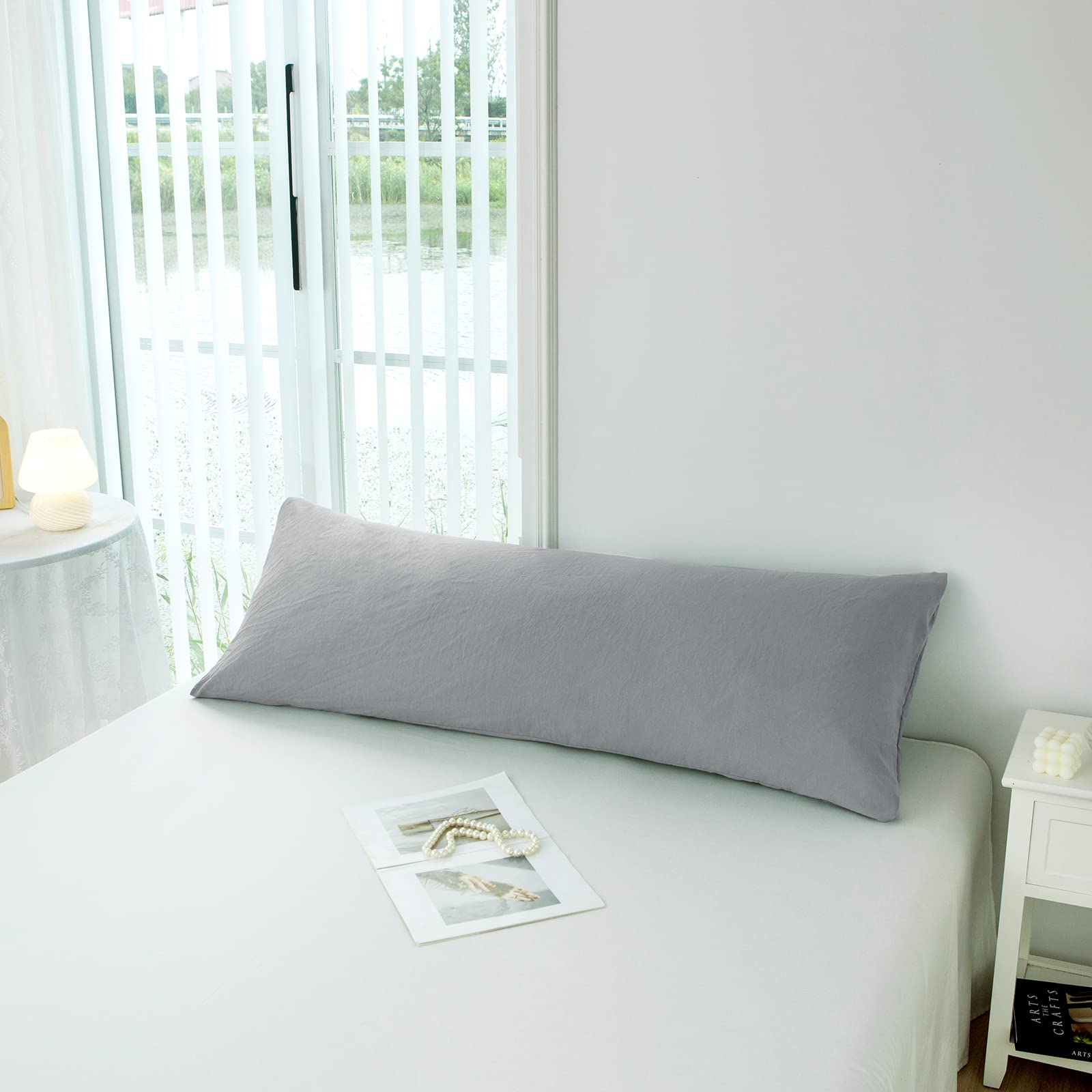 Mildly Super Soft Pillowcase - Washed Microfiber Lightweight Pillow Cases Body Size Gray 1Pcs, Easy Care And Fade Resistant Stai