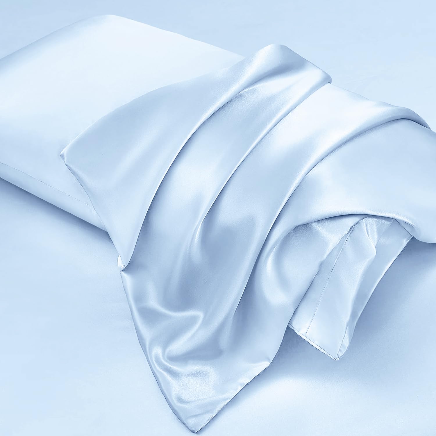 Aormenzy Black Satin Pillowcase For Hair And Skin, Satin Pillow Cases For Women Standard Size Set Of 2 With Envelope Closure Sil
