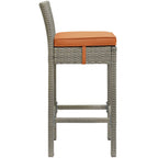 Modway Conduit Wicker Rattan Outdoor Patio Bar Stool with Cushion in Light Gray Orange