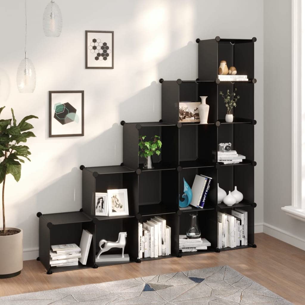 vidaXL Storage Cube Organizer with 15 Cubes - Black Polypropylene and Steel Frame - Versatile and Easy to Assemble