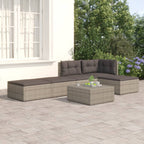vidaXL 5-Piece Patio Lounge Set with Cushions - Gray Poly Rattan, Weather Resistant, Modular Design, Adjustable Seats, Comfortable Outdoor Furniture
