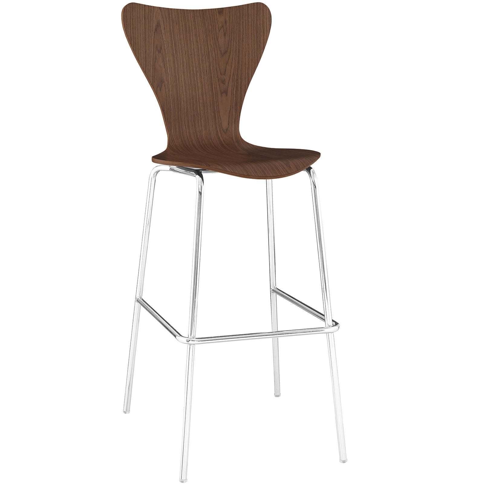 Modway Ernie Mid-Century Modern Wood Bar Stool in Walnut