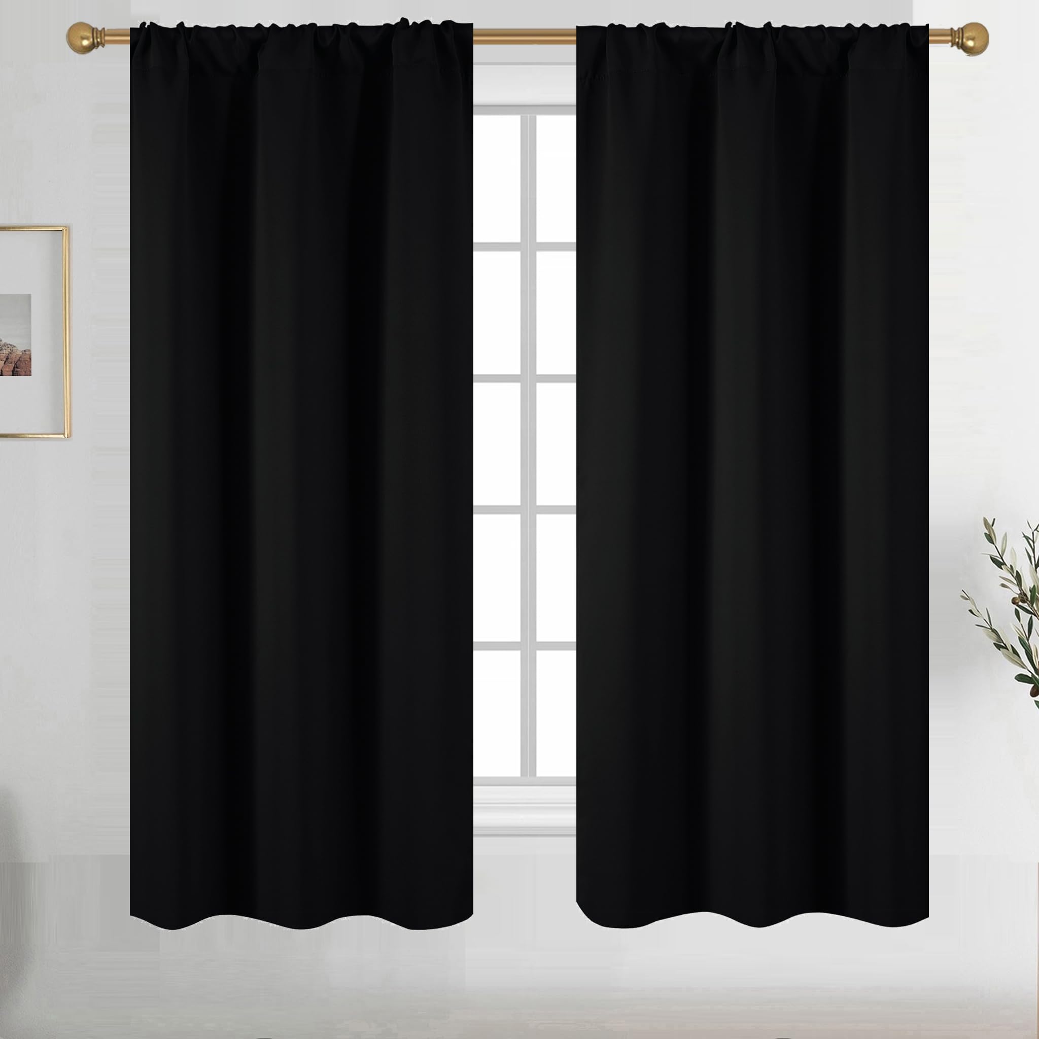 Diraysid Black Blackout Curtains For Bedroom And Living Room Thermal Insulated Room Darkening Curtains Drapes, 42 X 63, 2 Panels