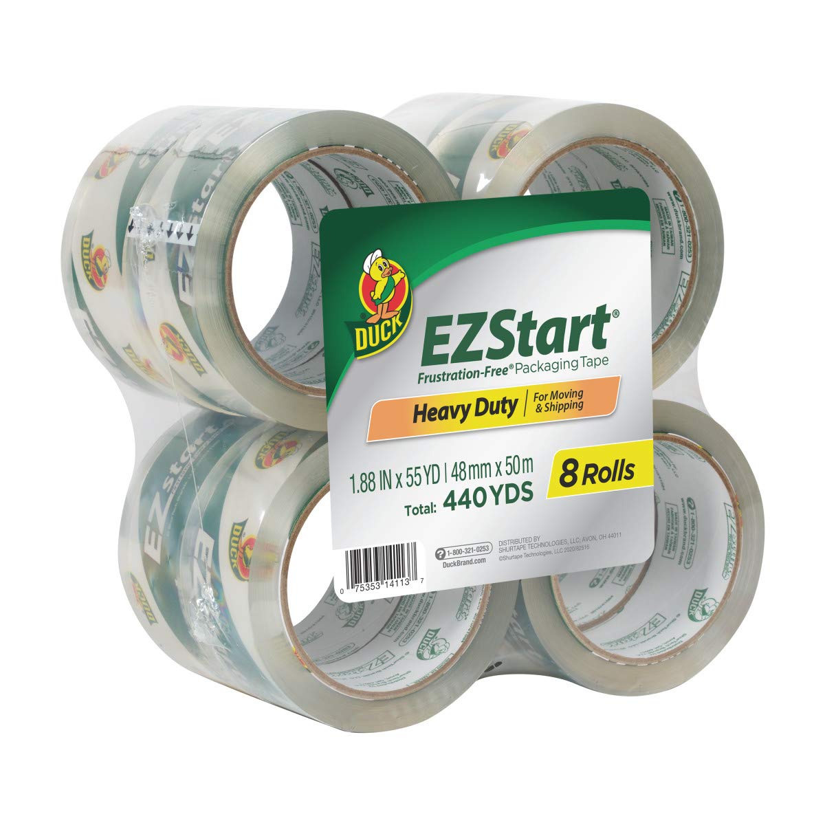 Duck Ez Start Packing Tape, 1.88 Inches X 54.6 Yards, Clear, 8 Pack (282404)