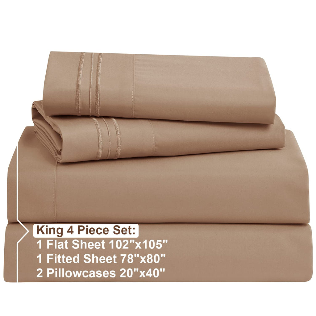 Nestl King Size Sheets Set - 4 Piece King Sheets, Deep Pocket, Hotel Luxury, Extra Soft, Breathable And Cooling, Taupe King Bed Sheets