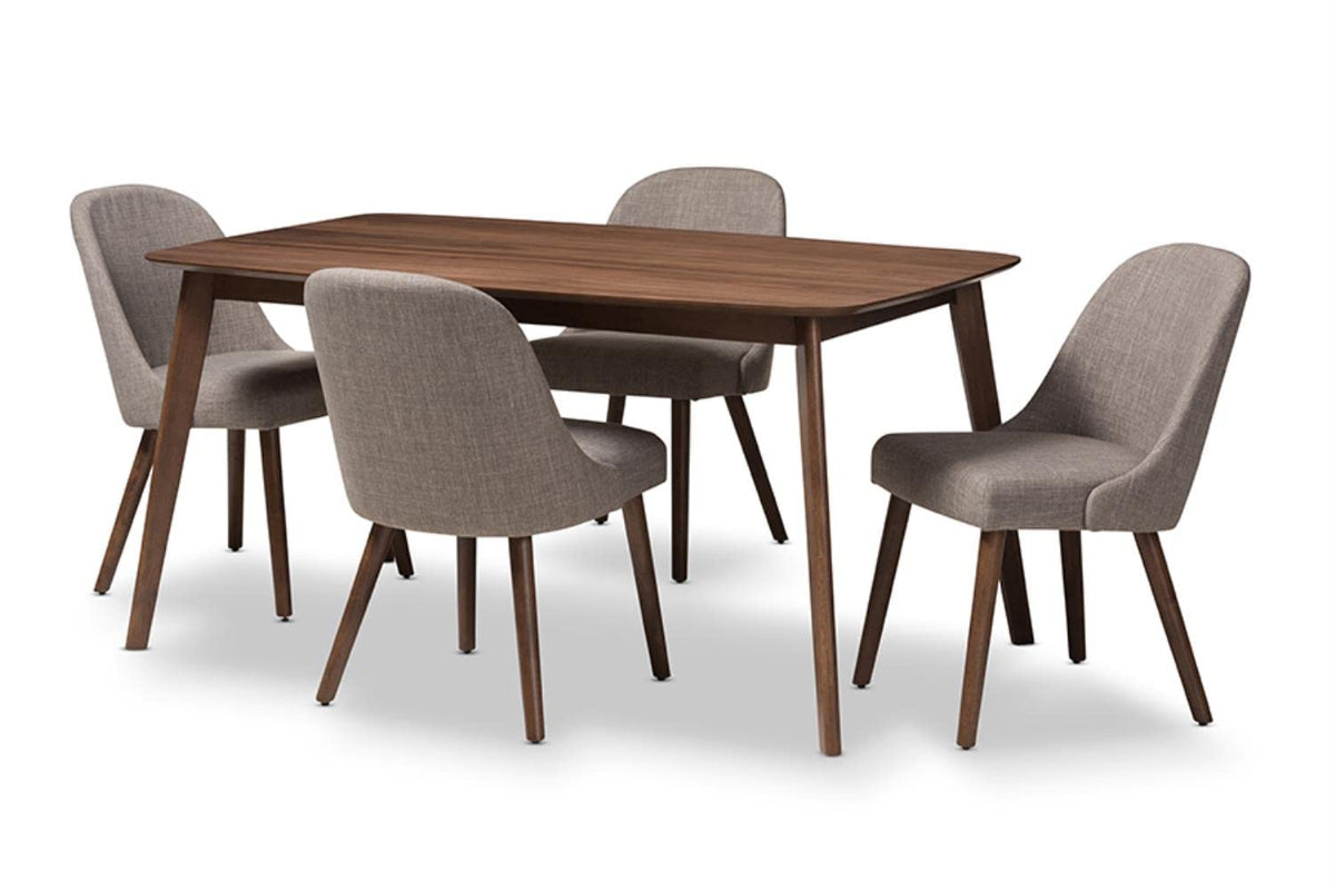 Baxton Studio Cody Mid-Century Modern Light Grey Fabric Upholstered Walnut Finished Wood 5-Piece Dining Set Grey//Medium Wood/Mid-Century/Table/Fabric Polyester 100%&quot;/Rubber Wood/Foam