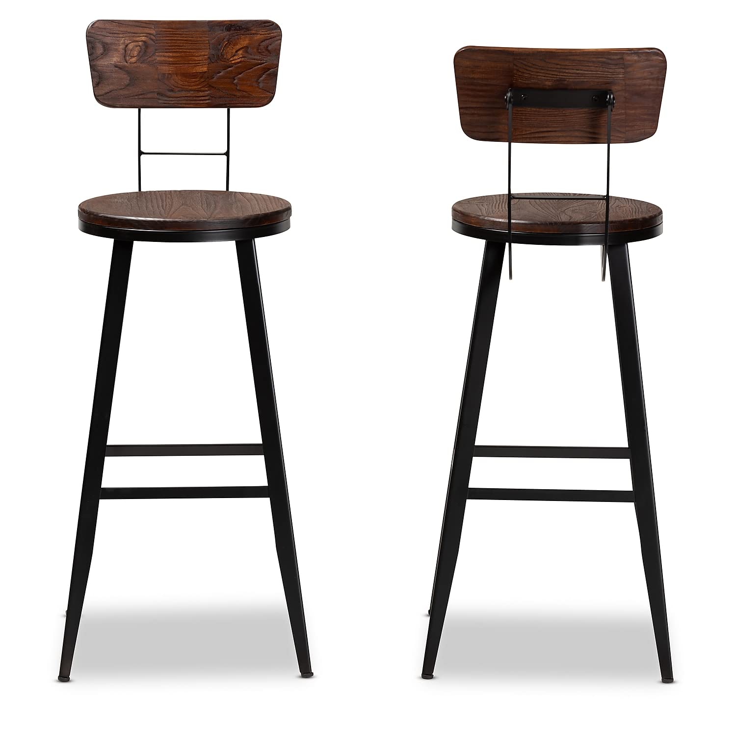 Baxton Studio Kenna Vintage Rustic Industrial Wood and Black Metal Finished 2-Piece Metal Bar Stool Set