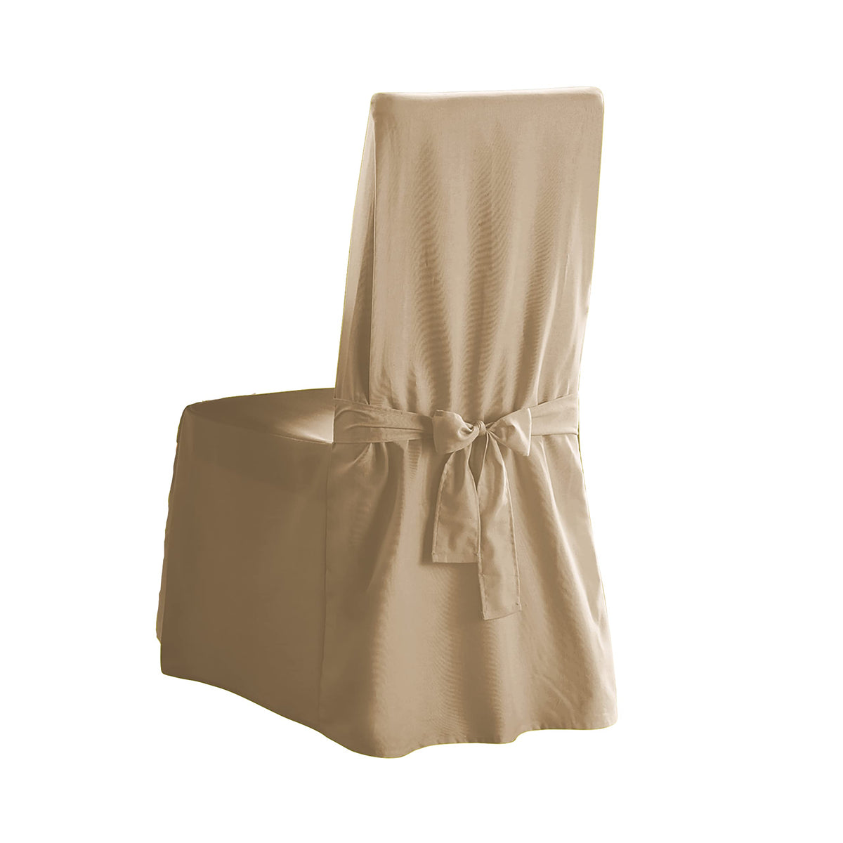 Surefit Cotton Canvas Dining Chair One Piece Slipcover, Full Length Skirt And Back Ties, Relaxed Fit, High Back Armless Chair Cover, Tan Color