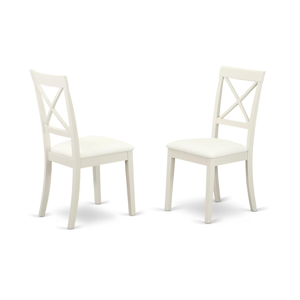 East West Furniture Avbo5-Lwh-Lc 5 Piece Dining Set Includes An Oval Dining Room Table With Butterfly Leaf And 4 Faux Leather Upholstered Chairs, 42X60 Inch, Linen White