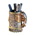 Ornerx Resin Pencil Holder 4.5' Desk Organizer Vintage Lucky Elephant Head