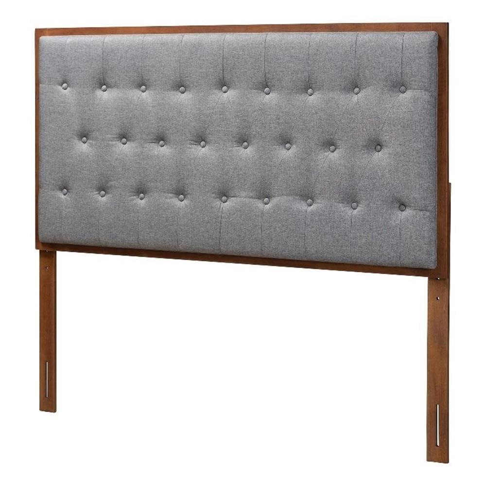 Baxton Studio Harumi Classic And Traditional Grey Fabric And Walnut Brown Finished Wood King Size Headboard