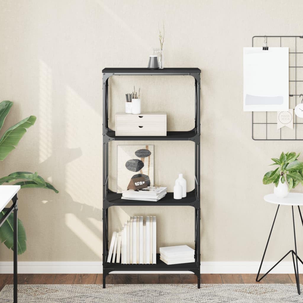 vidaXL 4-Tier Bookcase in Black - Engineered Wood Construction with Industrial Metal Frame, Ample Space, and Adjustable Feet