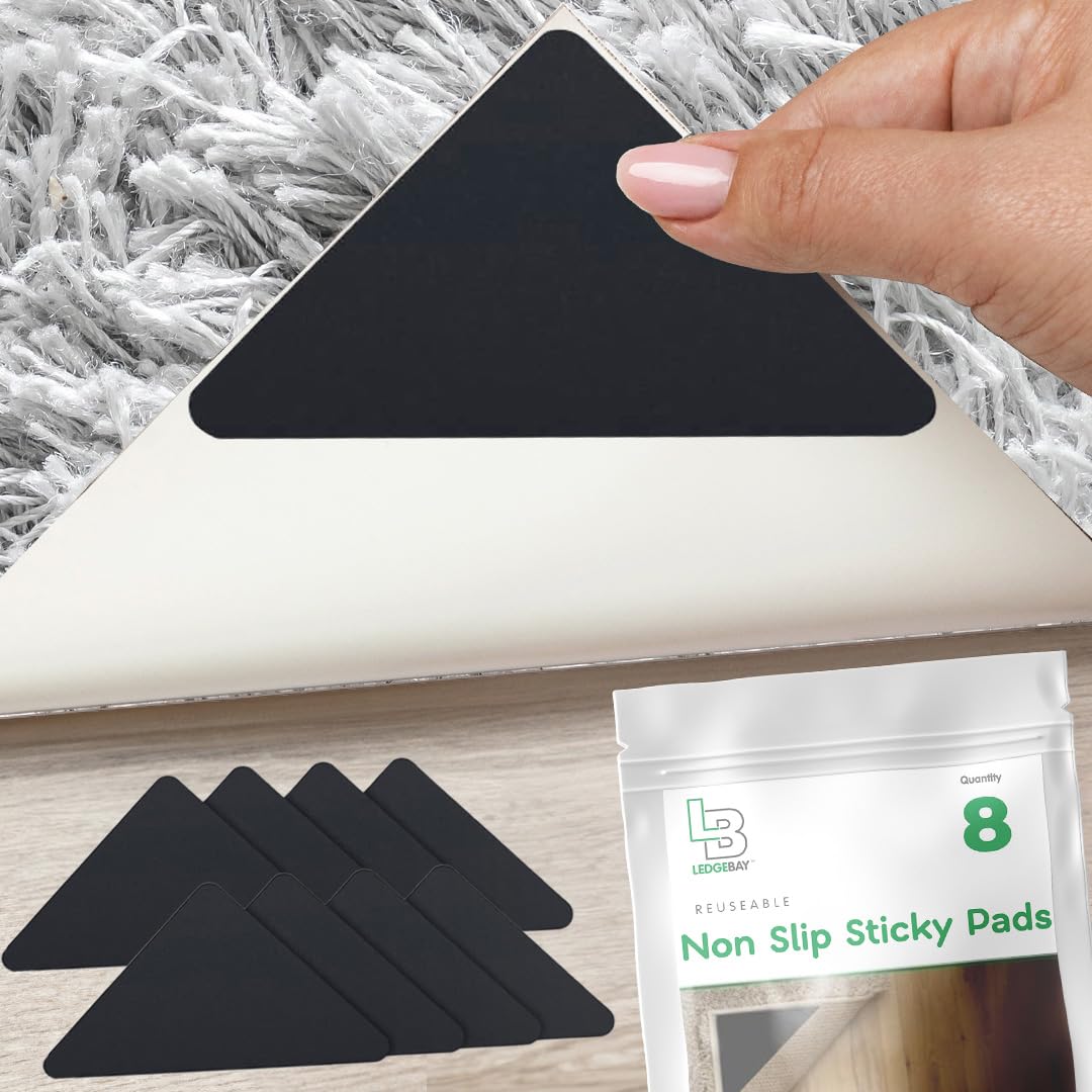 Ledgebay Rug Pad Grippers For Area Rugs - Multi Pack Reusable, No Skid, Washable, Anti-Slip, Rug Pad Gripper For Hardwood Floors