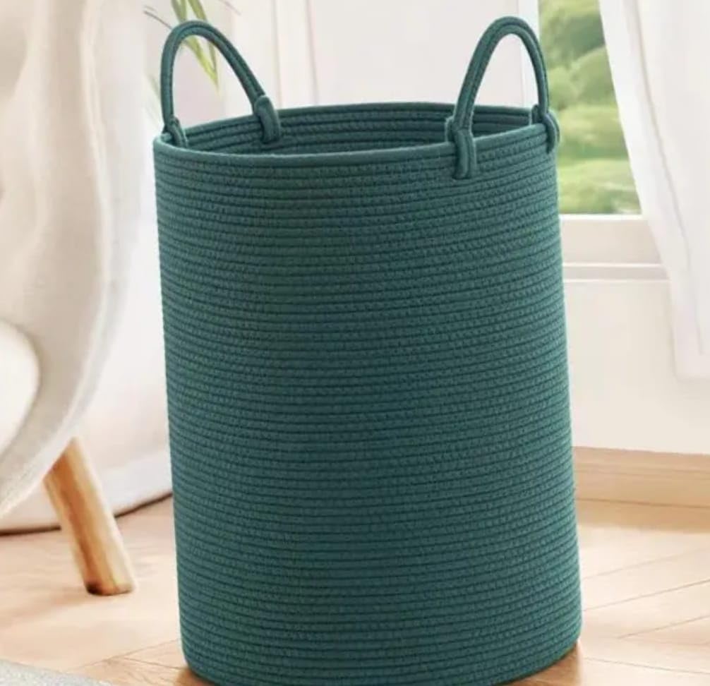 Woven Cotton Rope Laundry Basket 38x43 cm Large Green Hamper