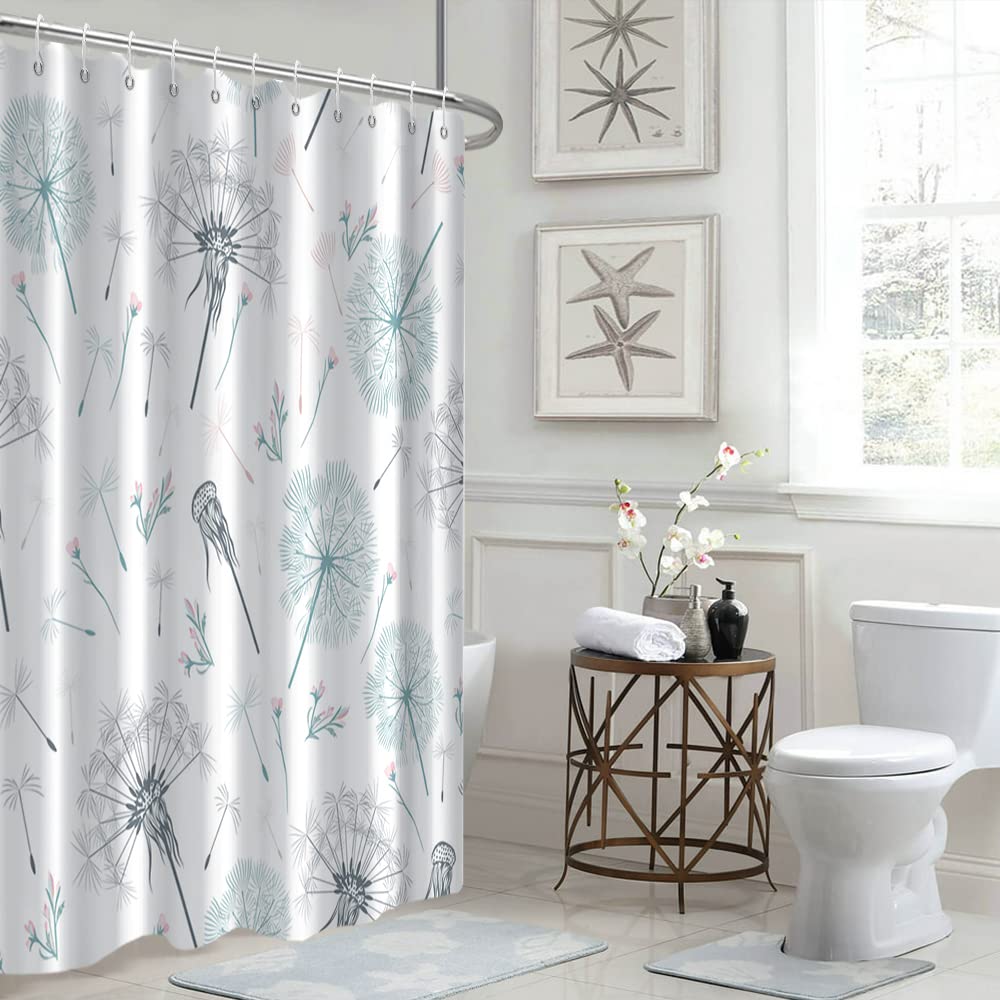 Ruelvth Dandelion Shower Curtain, Green And Grey Spring Shower Curtain For Bathroom Waterproof Fabric Wild Flower Shower Curtain