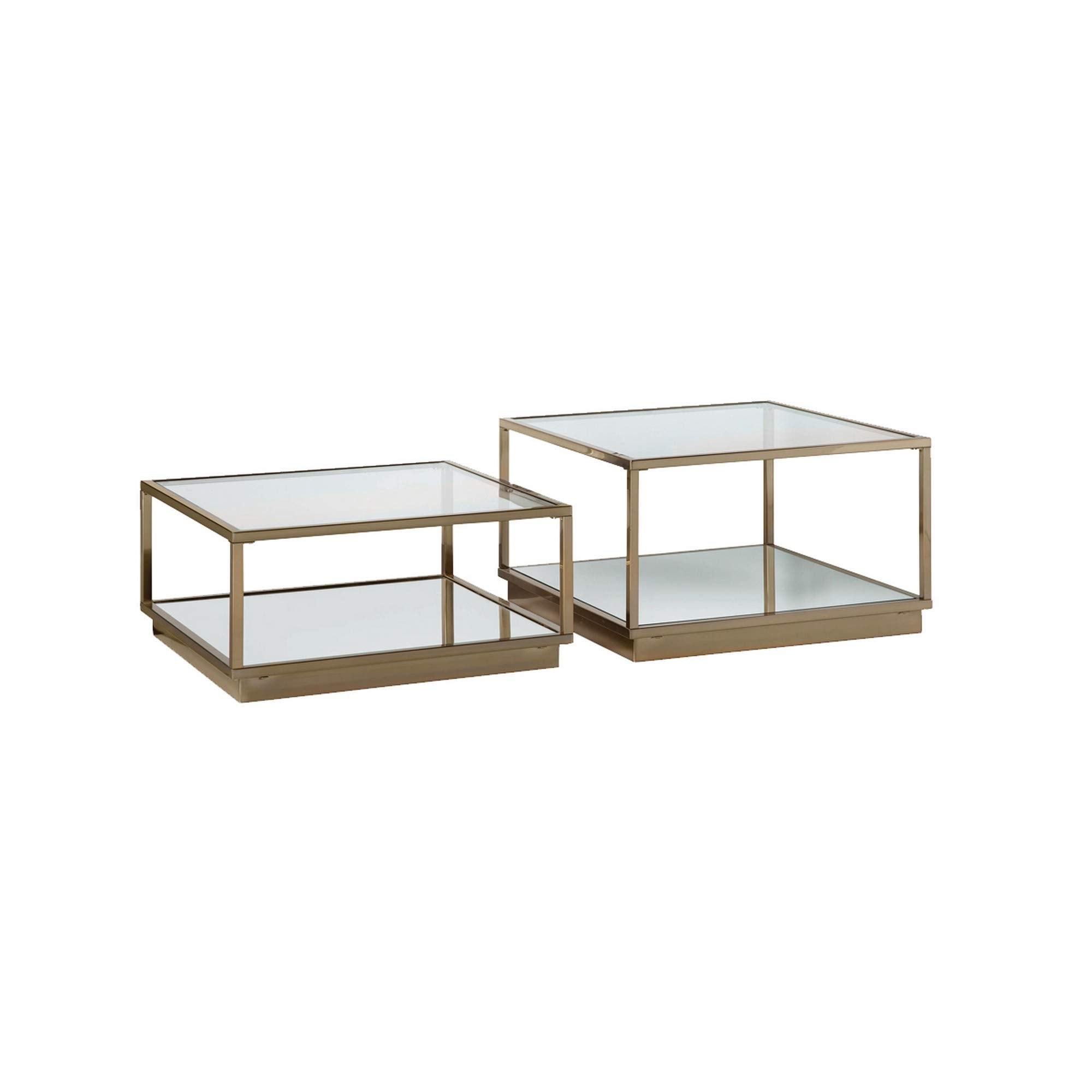 Benjara Glass Top Square Contemporary Table With Tubular Metal Base, Gold